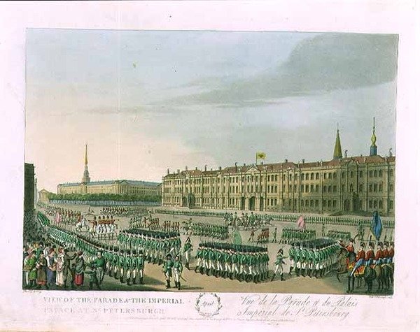 Udsigt over paraden og det kejserlige palads i Skt. Petersborg, illustration til april fra 
