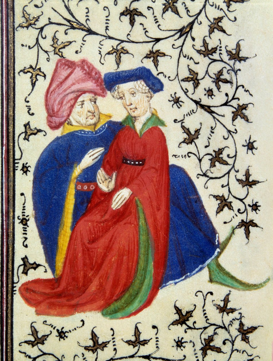 En galant scene. Detalje af en side af manuskriptet "Les Tres Riches Hours du Duke Francois de Guise"" belyst af Mesteren af Boucicaut. 15. århundrede. Musee Conde, Chantilly. af (and workshop) Boucicaut Master