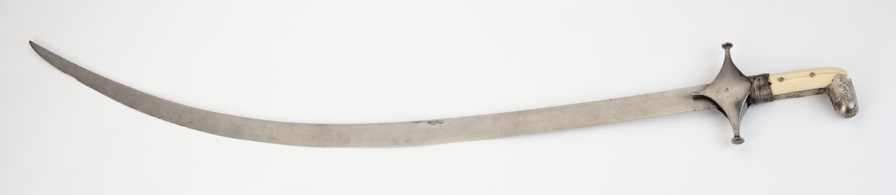Shamshir, sabel (wootz stål, jern, elfenben, sølv, messing og klæbemiddel) af (attr.to) Persian School