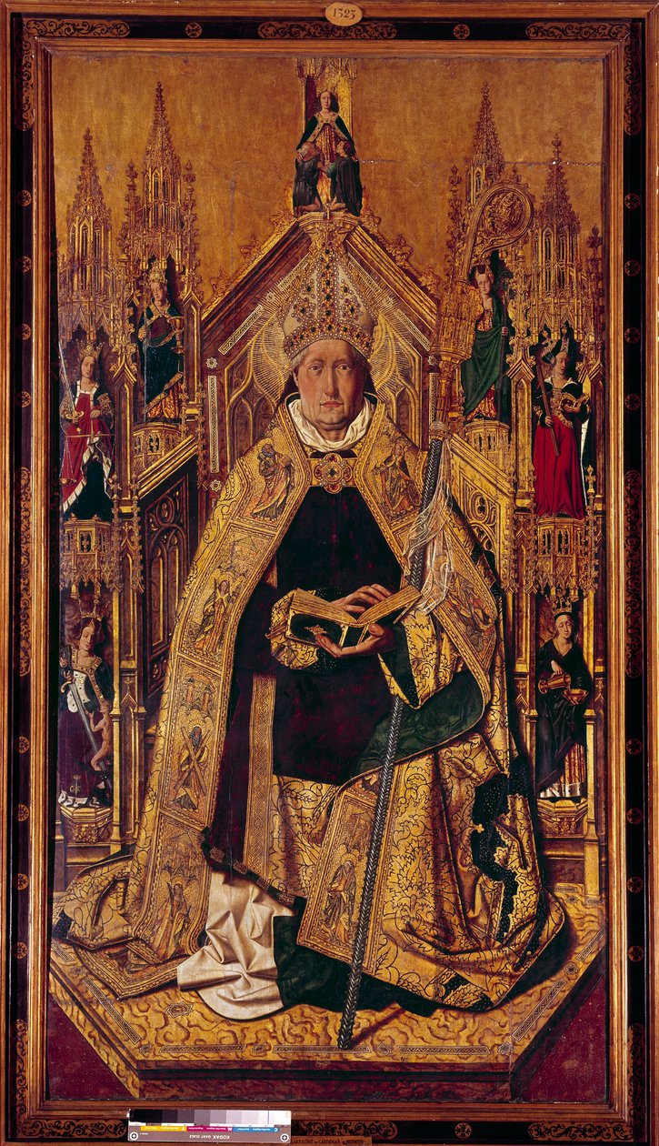 Saint Dominica de Silos (1000-1073) på tronen Dominica var en Navarra-hyrde. Han blev benediktinermunk i Silos, Castilla. Maleri på træ af Cardenas Bermejo (1435/40-1500) 1400-tallet Dim. 242 x 130 cm Madrid, Prado Museum - Saint Dominique af af Bermejo