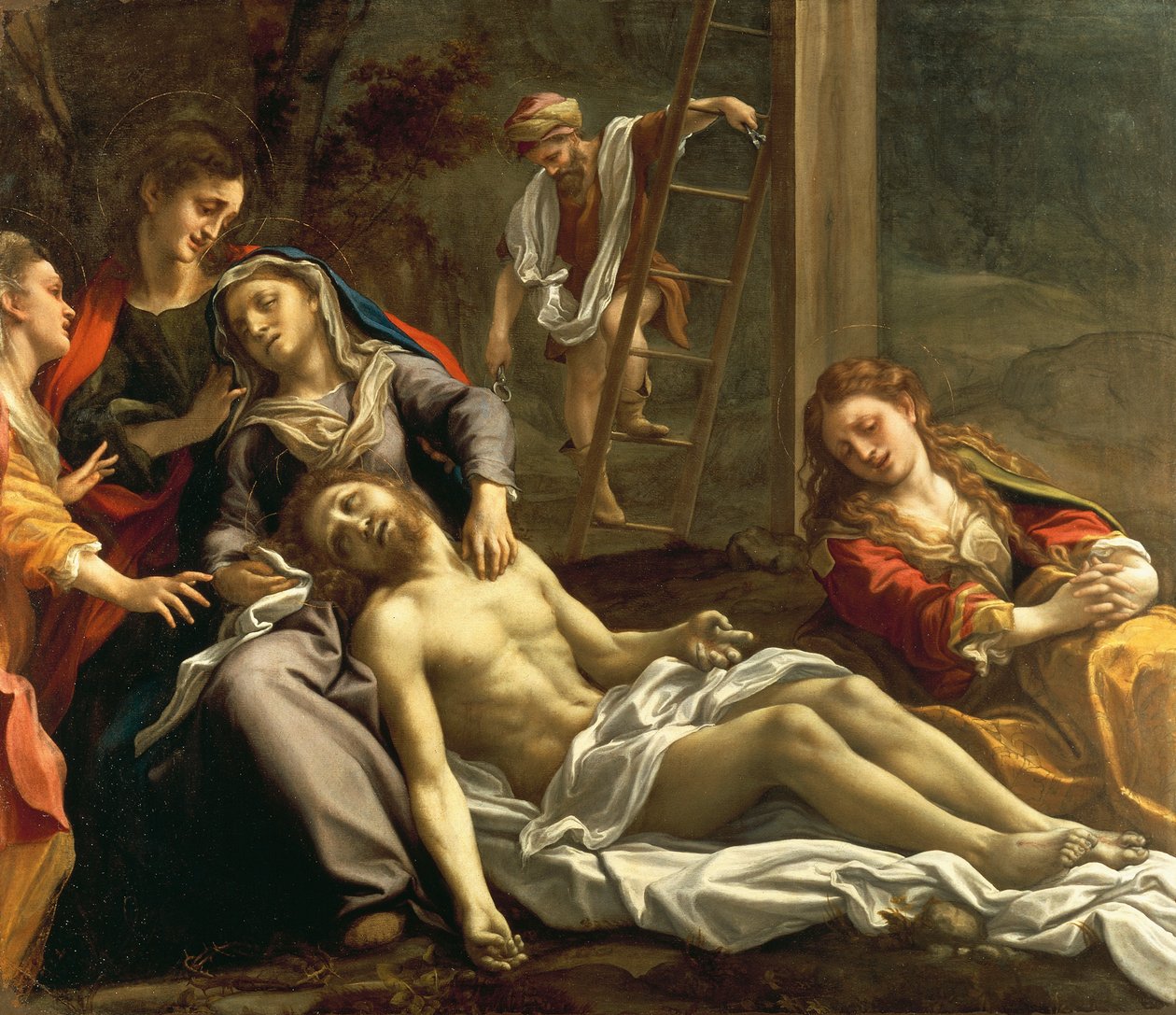 Lamentation over the Dead Christ, ca 1524, af Antonio Allegri, kendt som Correggio (1489-ca 1534), olie på lærred af (c.1489 1534) Correggio