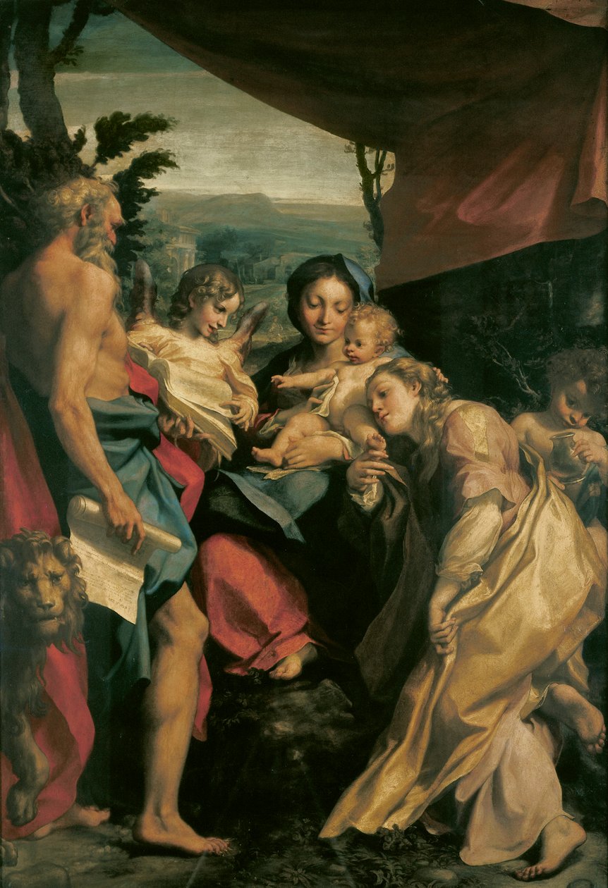 Madonna med Sankt Jerome (Dagen) af Antonio Allegri, kendt som Correggio (1489-ca 1534), olie på lærred, 205x141 cm, ca 1528 af (c.1489 1534) Correggio