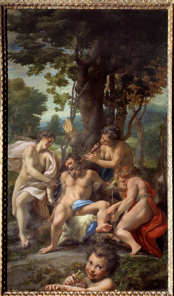 Allegory of Vices En satyre omgivet af kvindelige musikere. Maleri af Antonio Allegri dit Le Correge (Il Correggio) (1489/1494-1534) 1500-tallet søn. 1,48x0,88 m af (c.1489 1534) Correggio