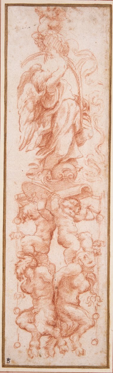 Grotesk dekoration til ribben af en hvælving (rødt kridt på hvidt papir) af (c.1489 1534) Correggio