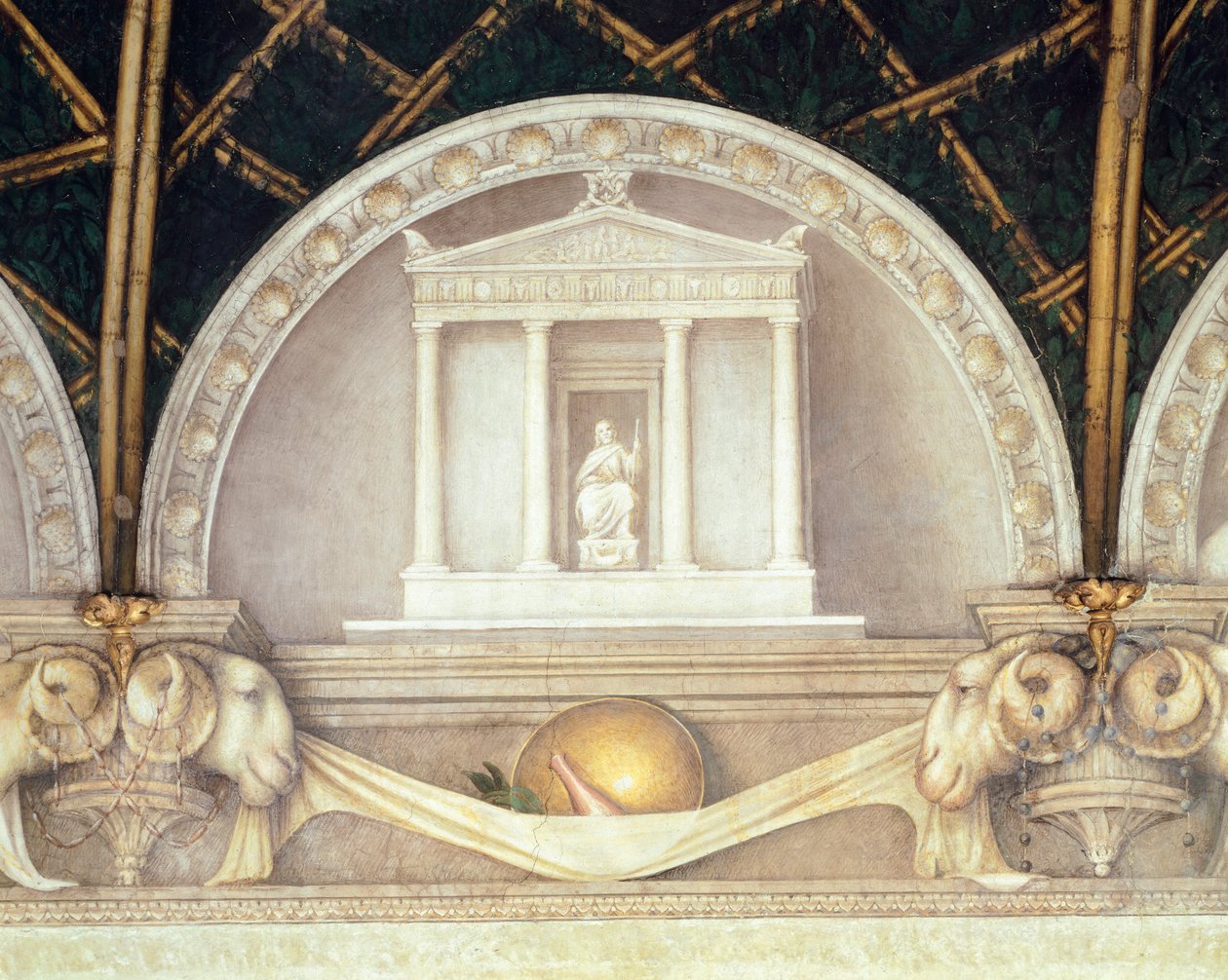 Lunette, der viser tempel eller Jupiter, fresco af Antonio Allegri Da Correggio (1489-1534) Abbedissens værelse, San Paolo Kloster, Parma, Italien af (c.1489 1534) Correggio