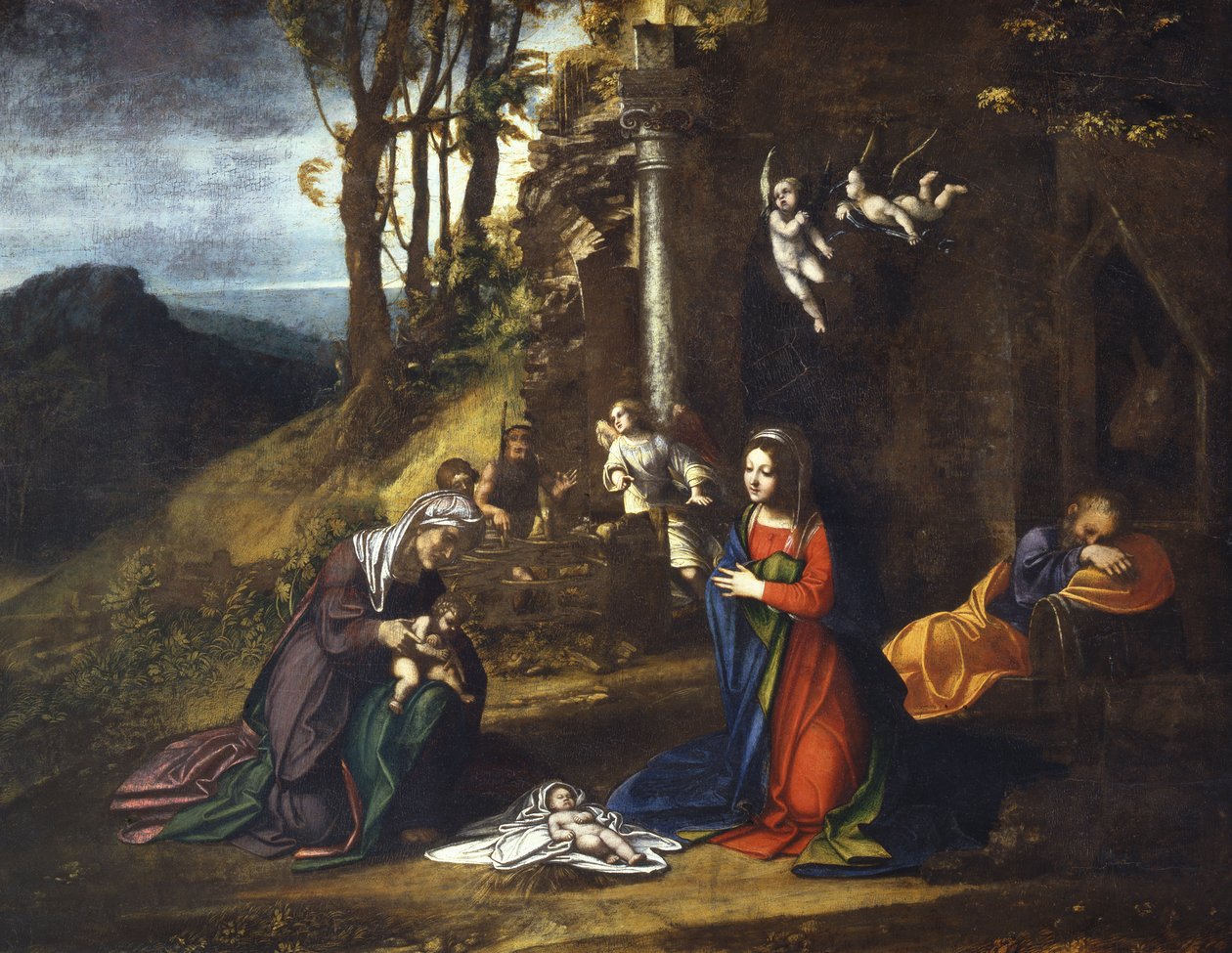 Jesu fødsel med den hellige Elisabeth og den unge Johannes Døberen af (c.1489 1534) Correggio