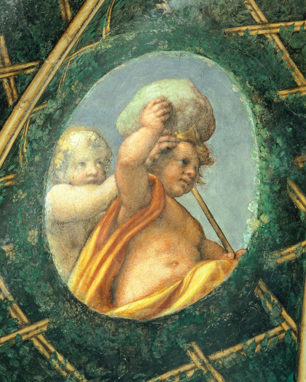 Æggeformet med keruber, fresko af Antonio Allegri Da Correggio (1489-1534) Abbedissens værelse, San Paolo Kloster, Parma, Italien af (c.1489 1534) Correggio