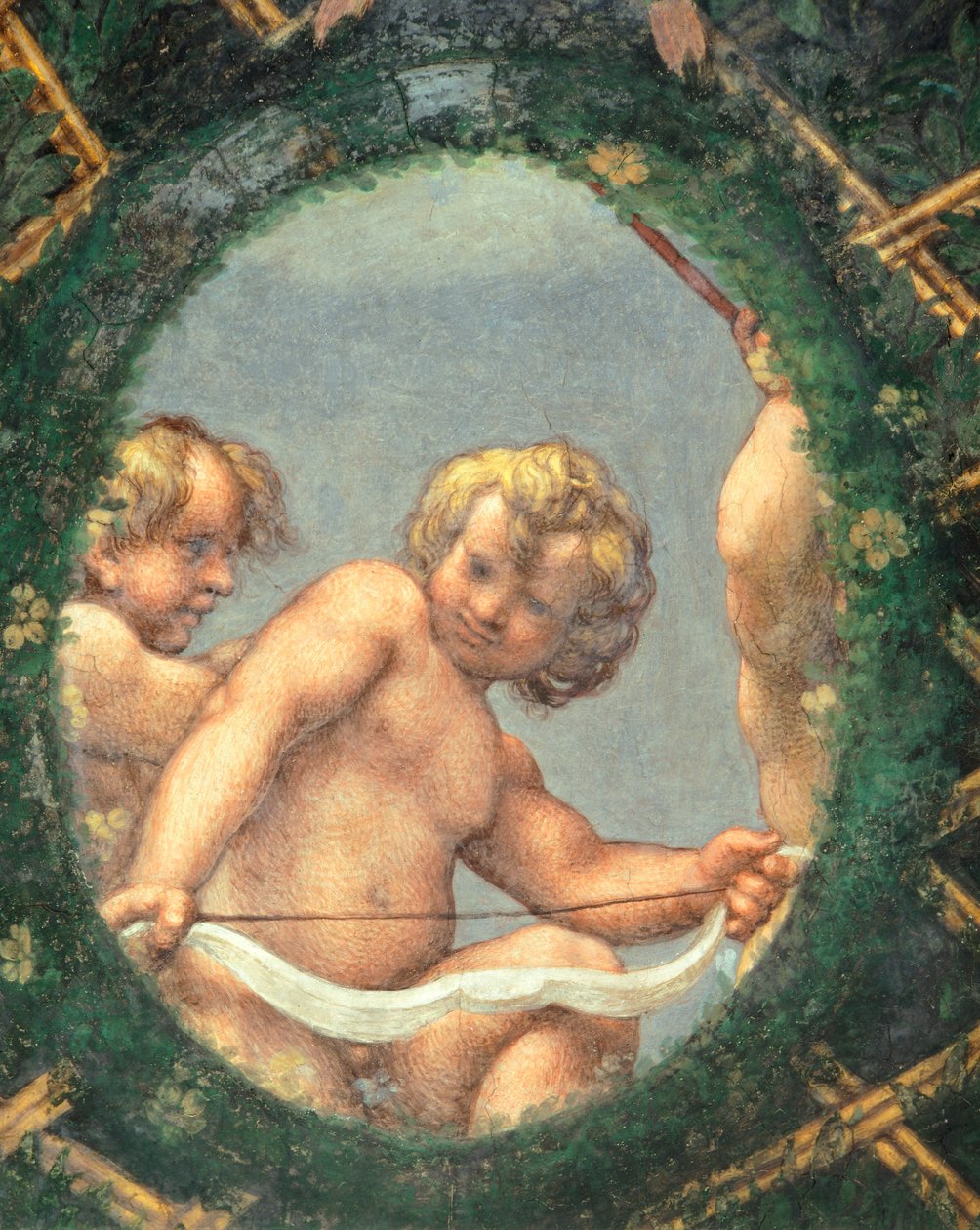 Æggeformet med keruber, fresko af Antonio Allegri Da Correggio (1489-1534) Abbedissens værelse, San Paolo Kloster, Parma, Italien af (c.1489 1534) Correggio