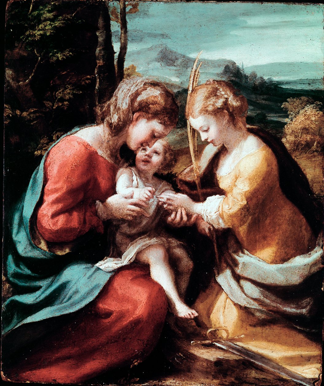 Det mystiske ægteskab af St. Catherine af Alexandria Maleri af Antonio Allegri (kendt som Correggio eller The Correge 1489-1534) 1520 ca. Sol. 28,5x23,5 cm Napoli museo di Capodimonte af (c.1489 1534) Correggio