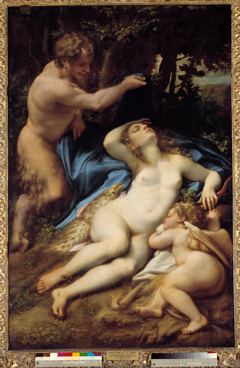 Venus, Satyr og Amor Maleri af Antonio Allegri (hans Correggio eller Le Correge 1489-1534) 1525 Søn. 1,88x1,25 m af (c.1489 1534) Correggio