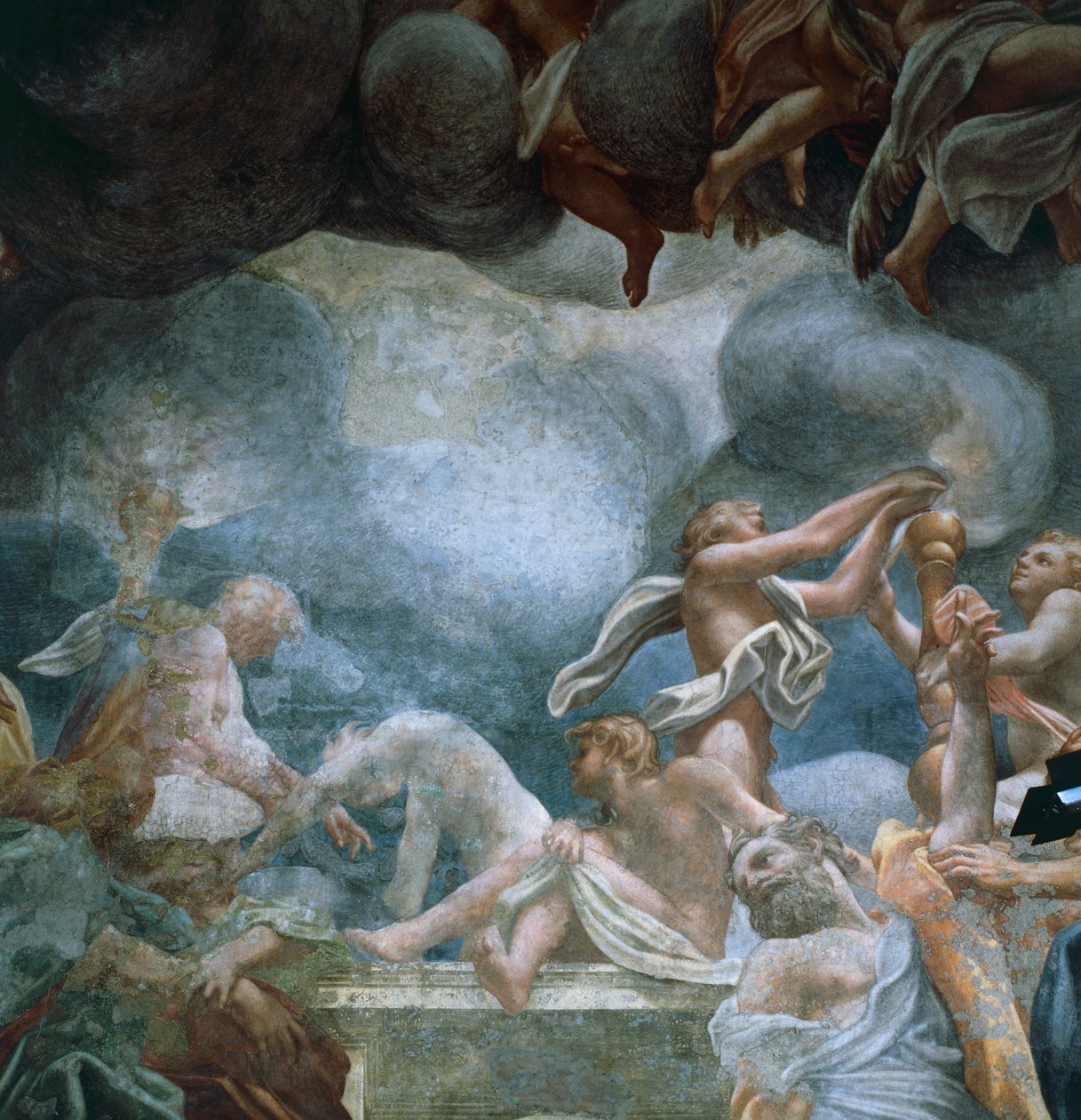 Unge på balkonen, detaljer af fresker af kuplen i Parma-katedralen, af Antonio Allegri Da Correggio (1489-1534) af (c.1489 1534) Correggio