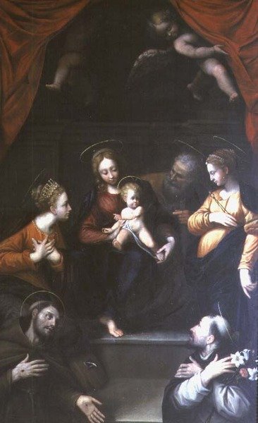 Madonna og barn med St. Joseph og andre hellige af Innocenzo da Imola