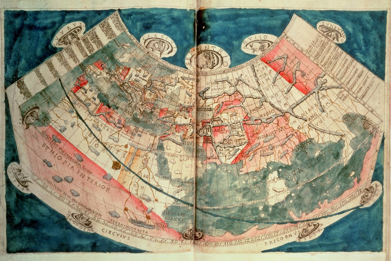 Kort over verden baseret på en beskrivelse af Ptolemæus (akvarel) af (c.90 168)(after) Ptolemy