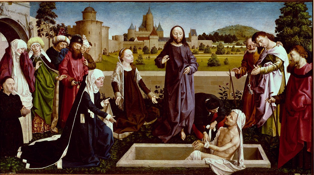 The Resurrection of Lazarus Maleri på træ af Coetivy-mesteren (Nicolas eller Colas d