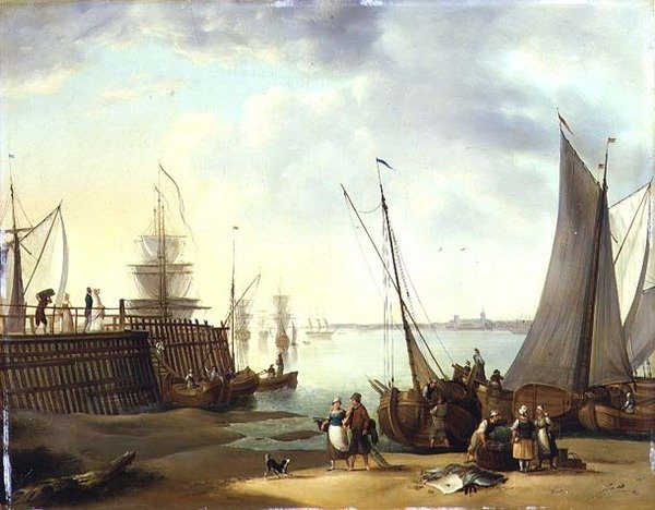 hollandsk shipping scene af (fl.1860) W.W.