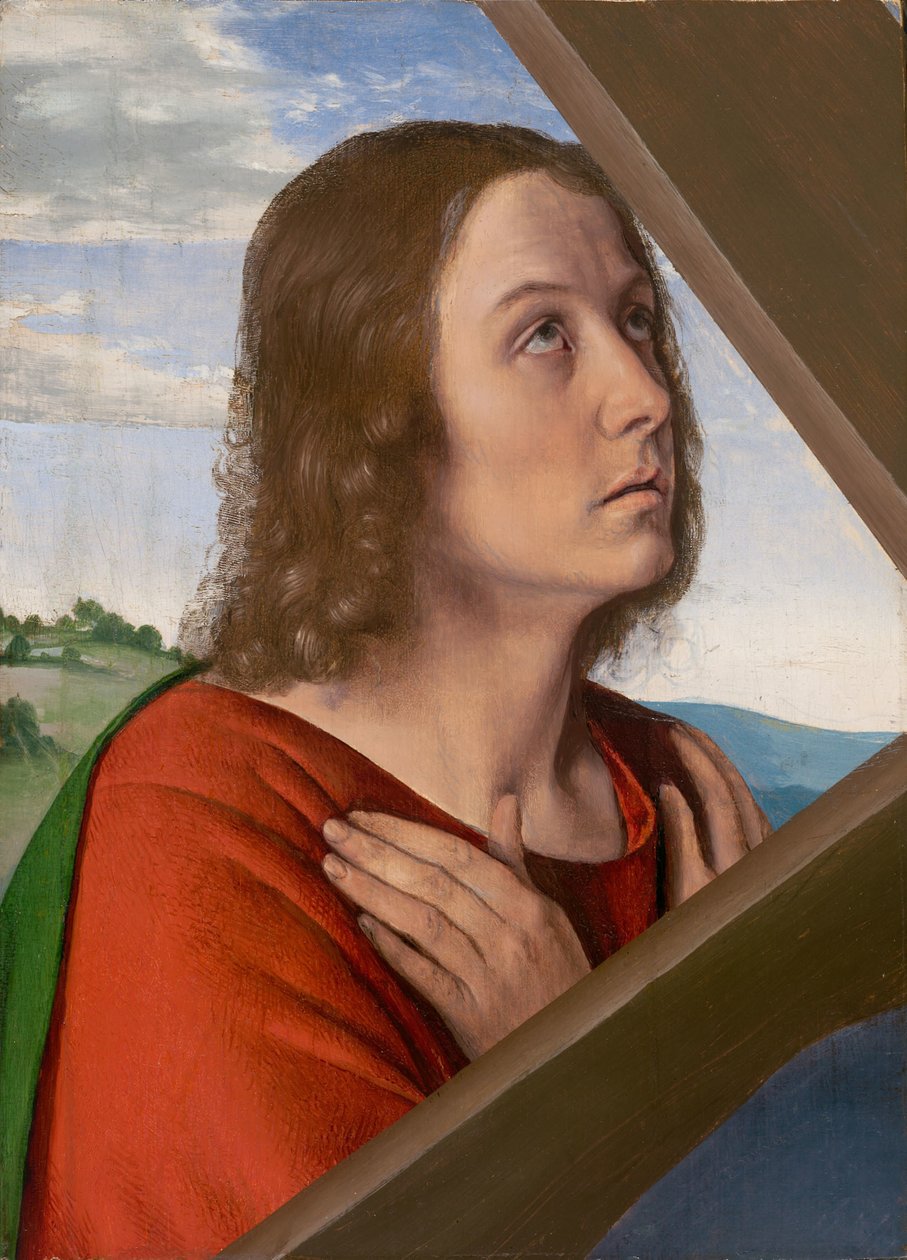 Fragment fra Kristus bærer korset: Johannes Evangelisten af (fl.c.1483 c.1529) Master of Moulins