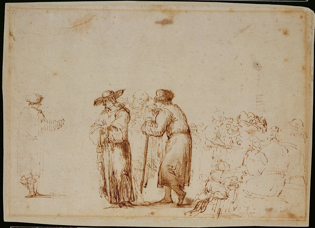 Dutch Figures (pen, sepia, blæk og lavering på papir) af (follower of) Rembrandt Harmensz. van Rijn