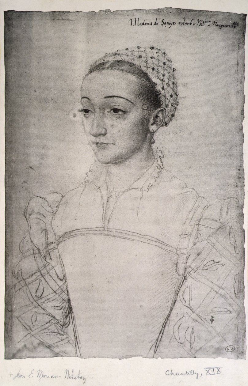 Marguerite de France (1523-74) (blyant på papir) af (studio of) Clouet