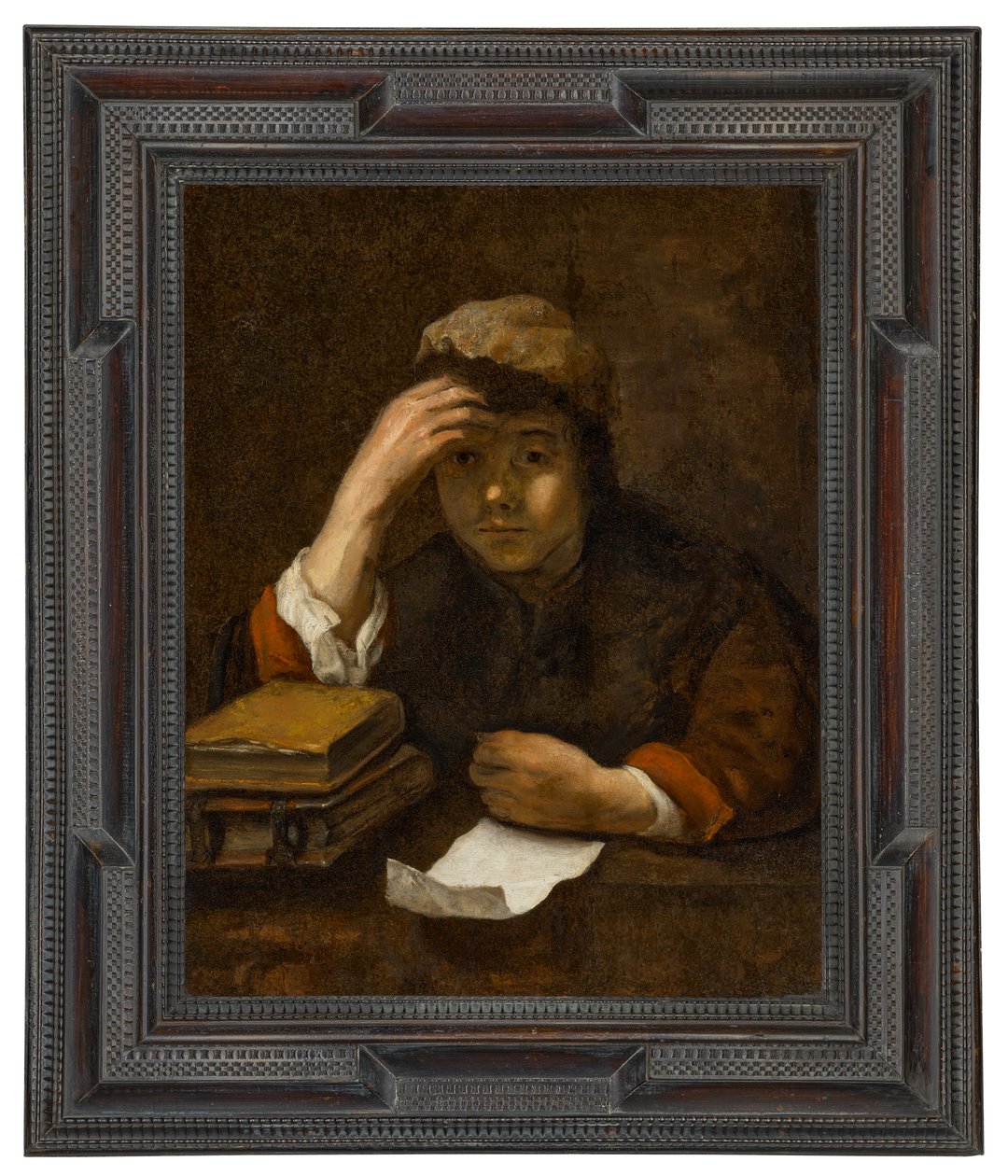 En dreng, der læser (olie på lærred) af (studio of) Rembrandt Harmensz. van Rijn