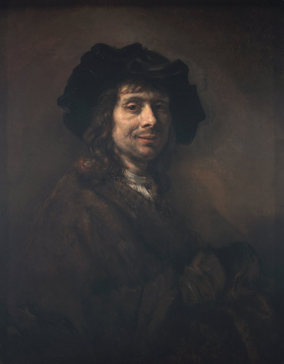 Portræt af en ung mand (måske en kunstner) 1661-62 (olie på lærred) af (studio of) Rembrandt Harmensz. van Rijn