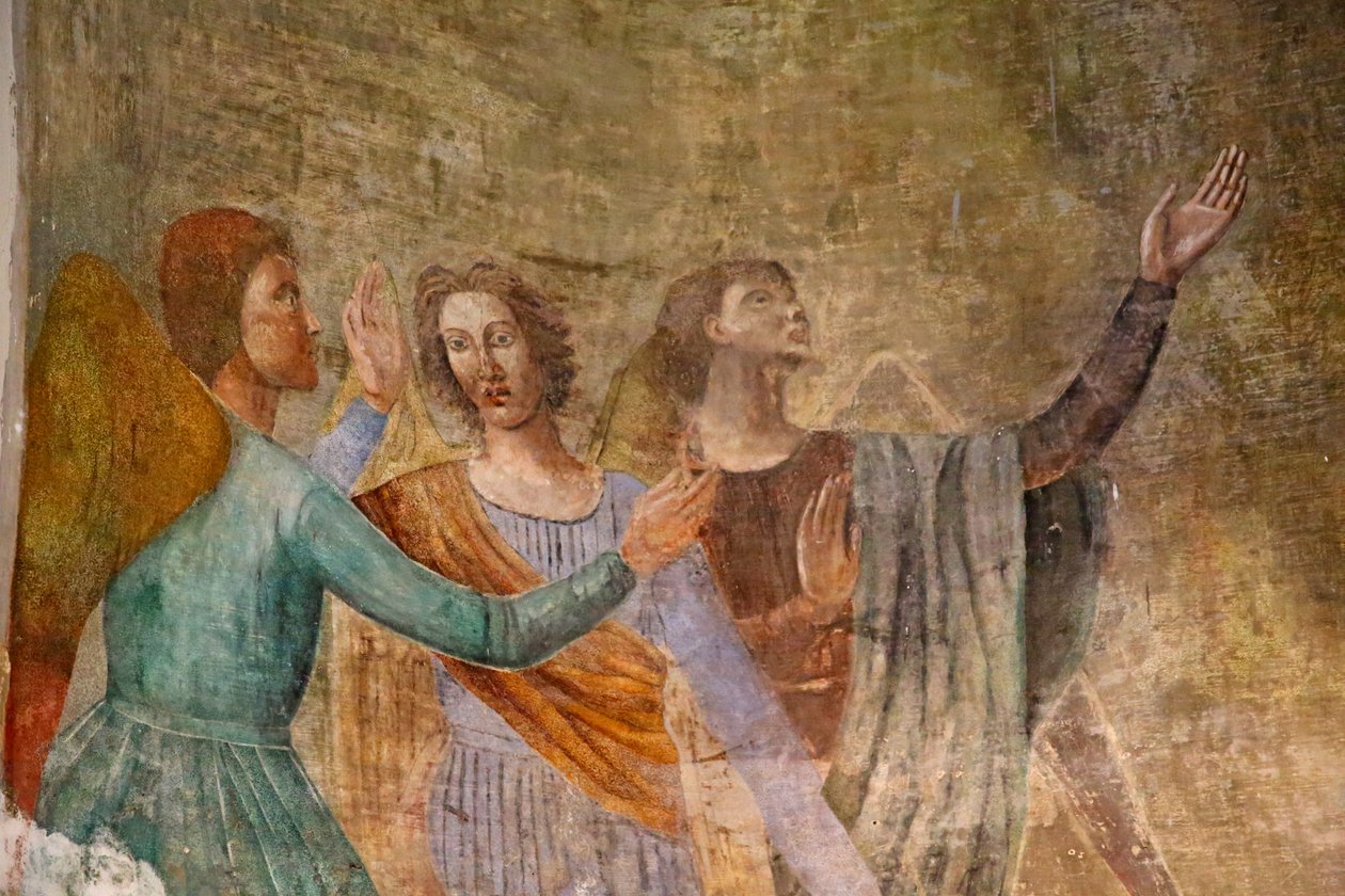 Alter med maleri af Jomfru Maria omgivet af engle - detalje af Unknown
