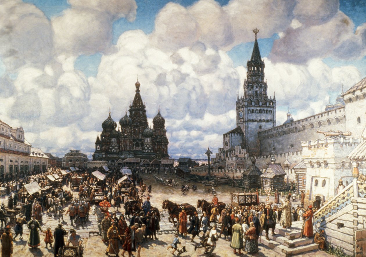 Et oliemaleri af Den Røde Plads i Moskva i det 17. århundrede af Viktor Vasnetsov. af Unknown