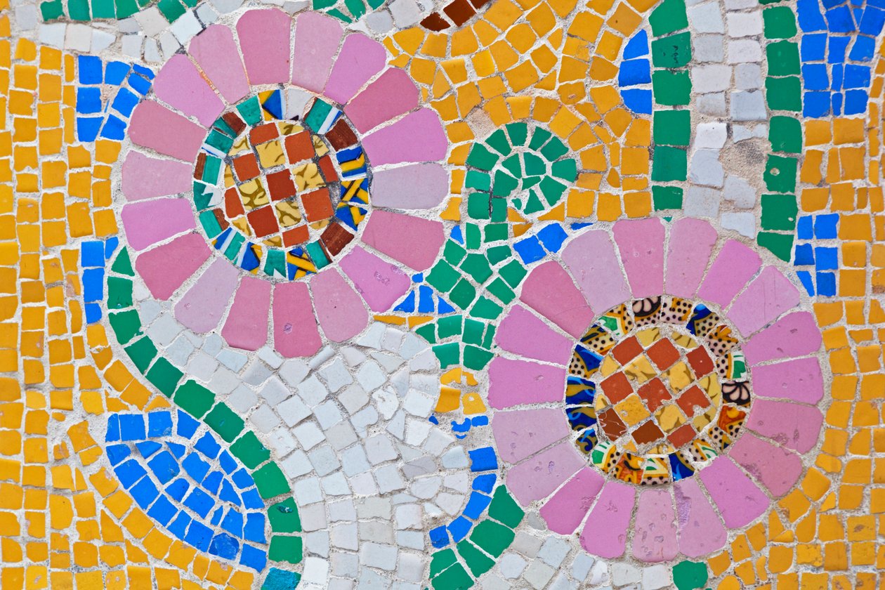 Barcelona, ​​Spanien. Mosaik på facaden af ​​Palau de la Música Catalana. Modernistisk bygning af Lluís Domènech i Montaner. Palads for catalansk musik. af Unknown