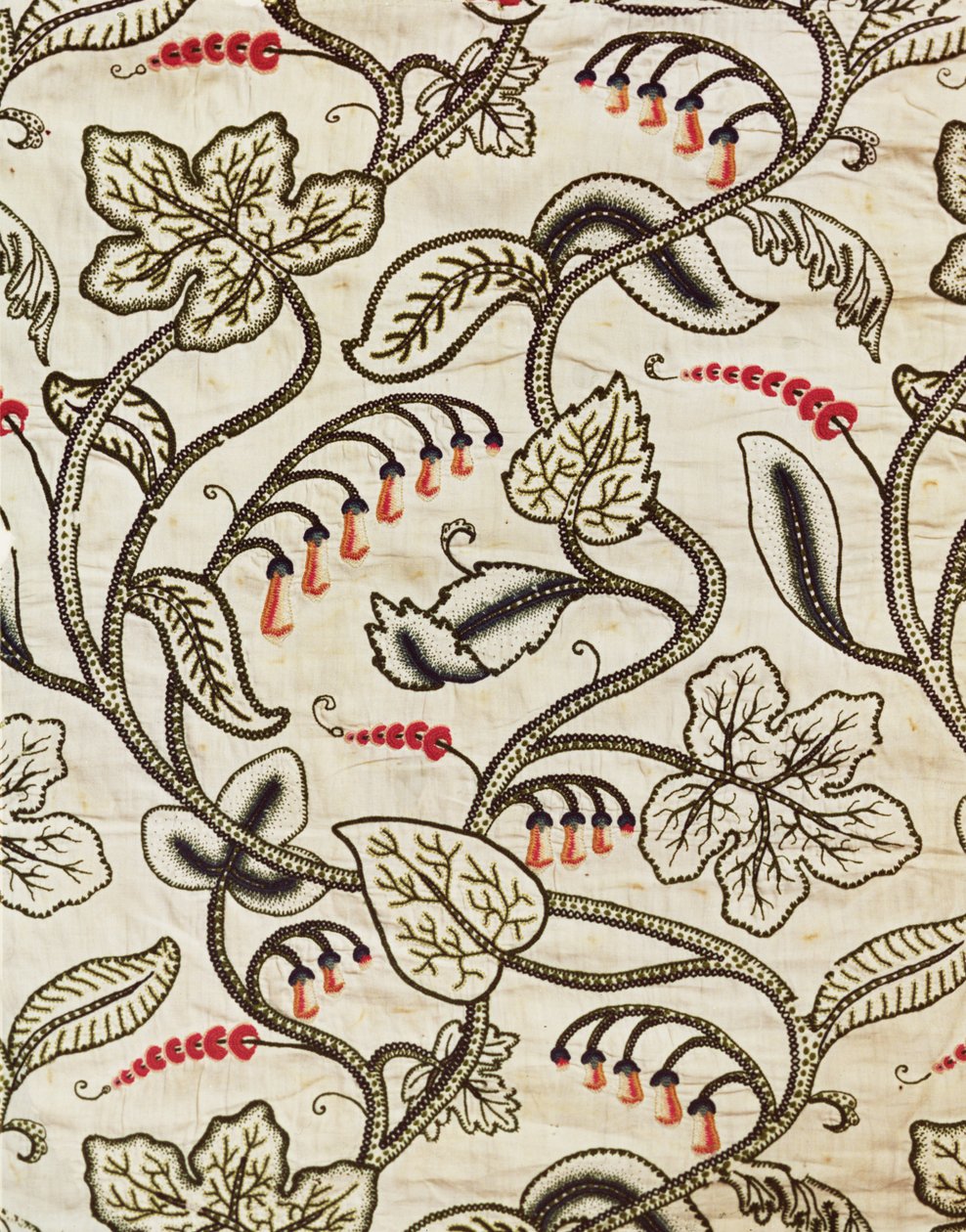 Crewel-work-ophæng af blomsterdesign, slutningen af 1600-tallet (uldbroderi på hør) af Unknown