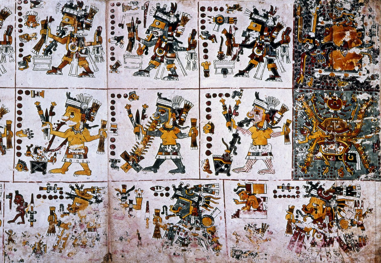 Detalje fra en faksimile Kopi af en side i Codex Borgia af Unknown