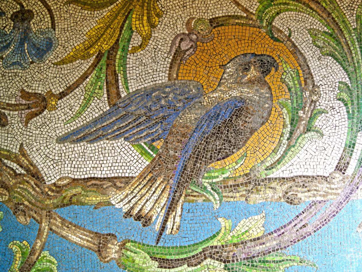 Detalje af et klinkegulv, der forestiller en papegøje, Sintra, Portugal ca. 1908 (mosaik) af Unknown