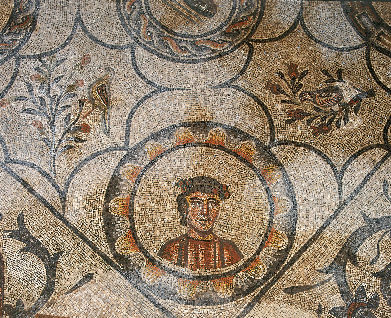 Detalje af gulvet i den tidlige kristne basilika i Aquileia, Udine af Unknown