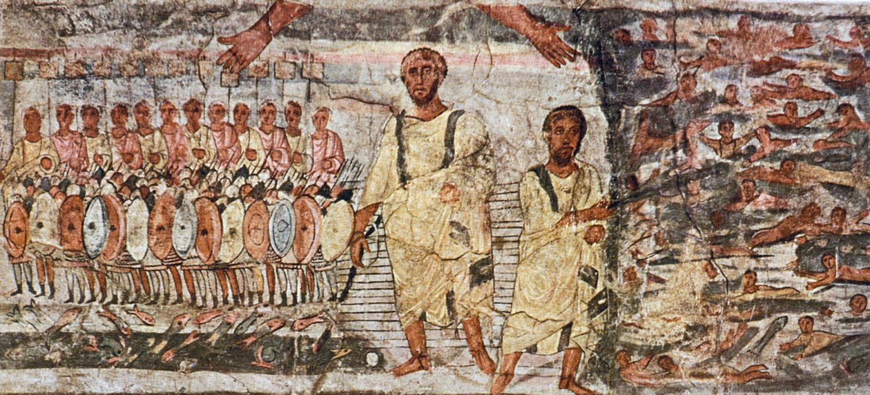 Exodus og krydset af Det Røde Hav (tempera på gips) af Unknown