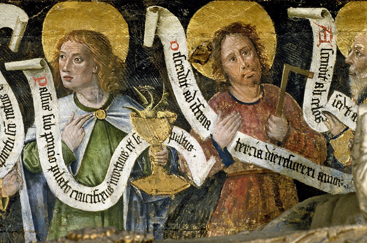Frankrig - Somme - afdeling 80 - Amiens - katedralens indre - små kvad på gammelt fransk, undertekstning - "" Saint Firmins martyrium"" - Sankt Johannes evangelisten og Sankt Thomas af Unknown