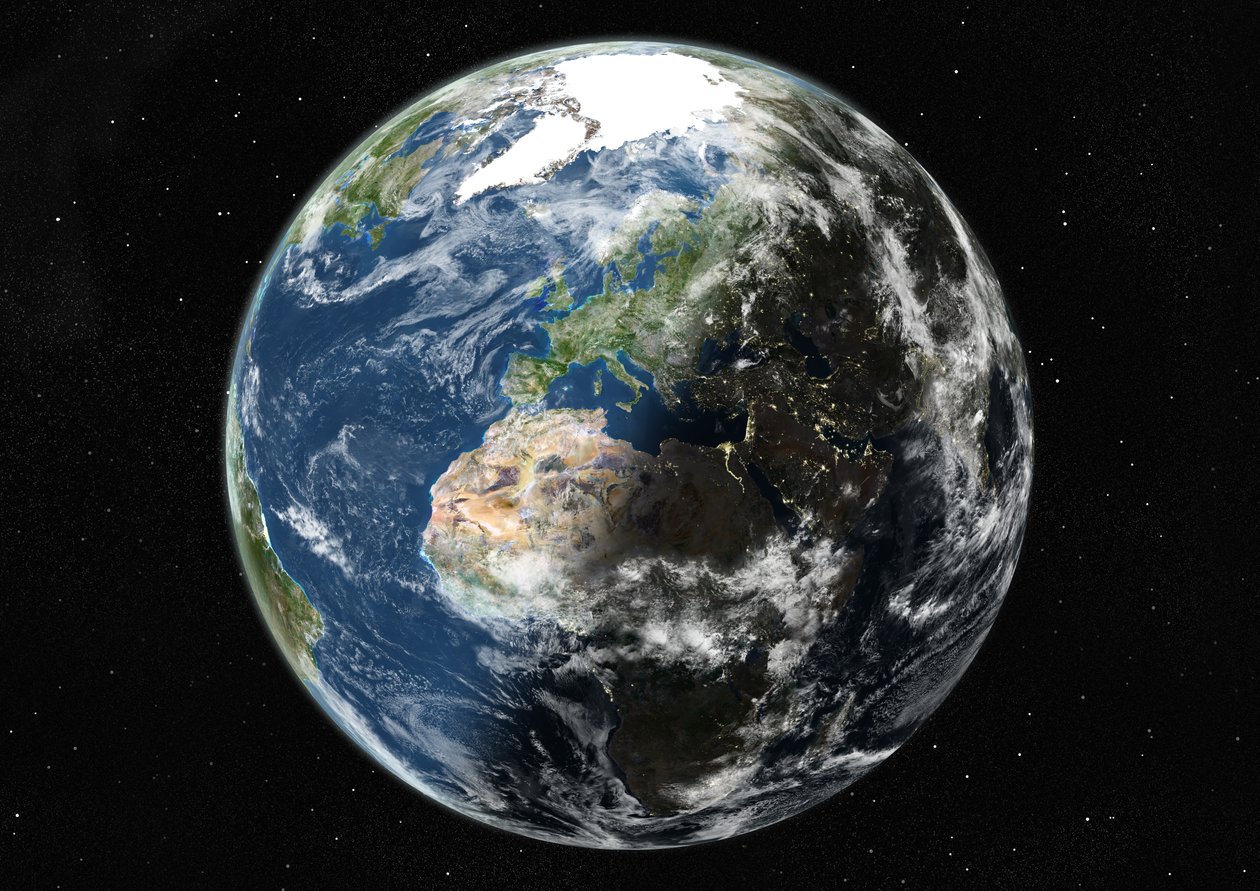 Globus centreret om Europa og Afrika, ægte farvesatellitbillede af Unknown