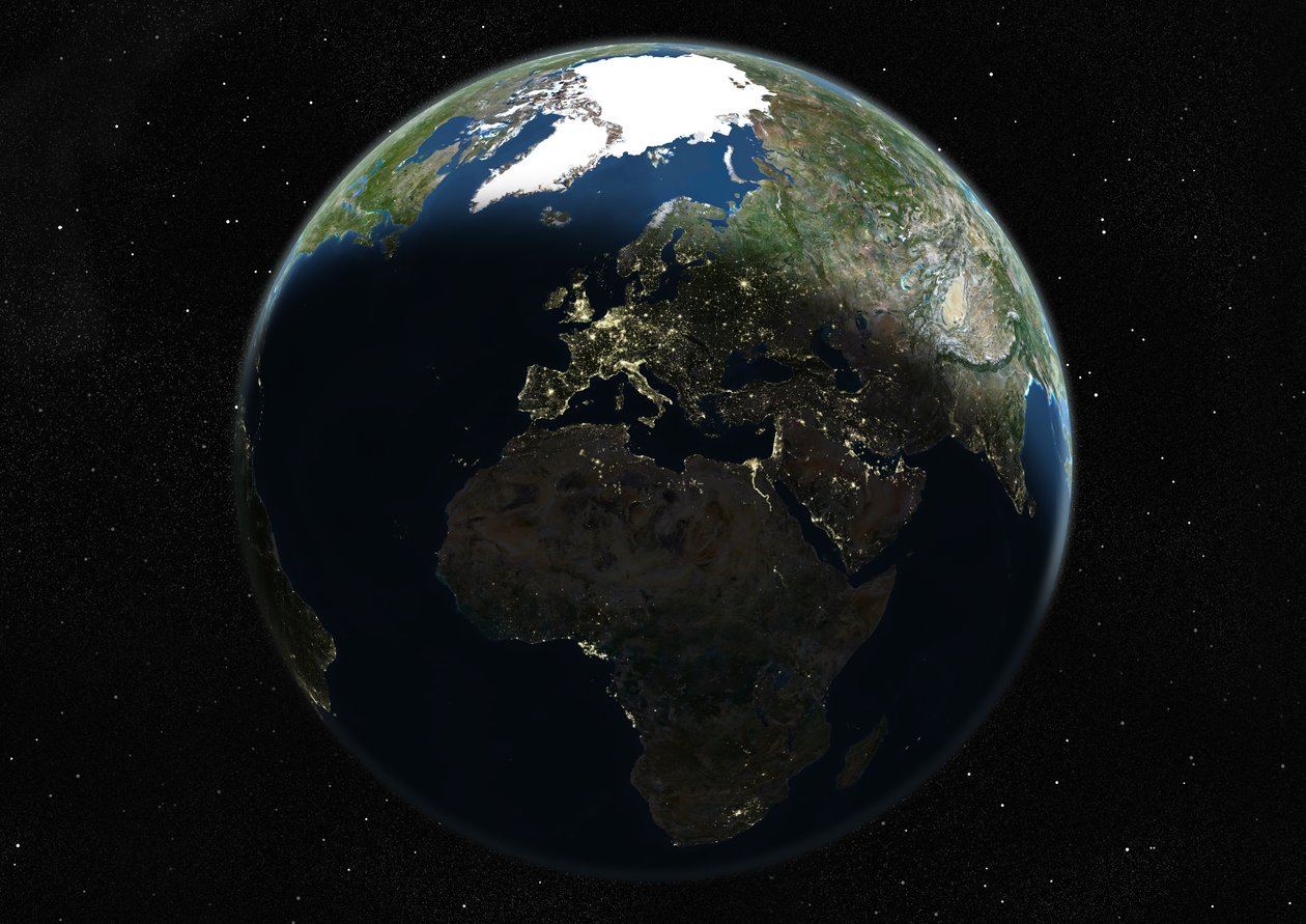 Globus centreret om Europa og Afrika, ægte farvesatellitbillede af Unknown