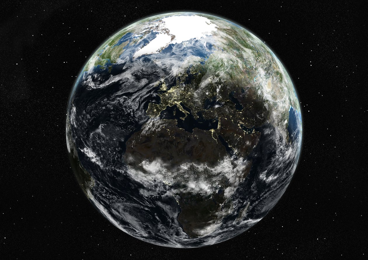Globus centreret om Europa og Afrika, ægte farvesatellitbillede af Unknown