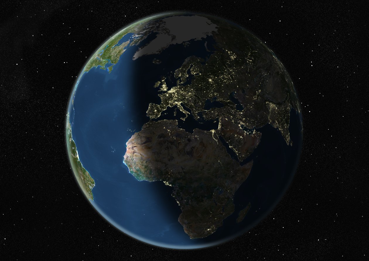 Globus centreret om Europa og Afrika, ægte farvesatellitbillede af Unknown