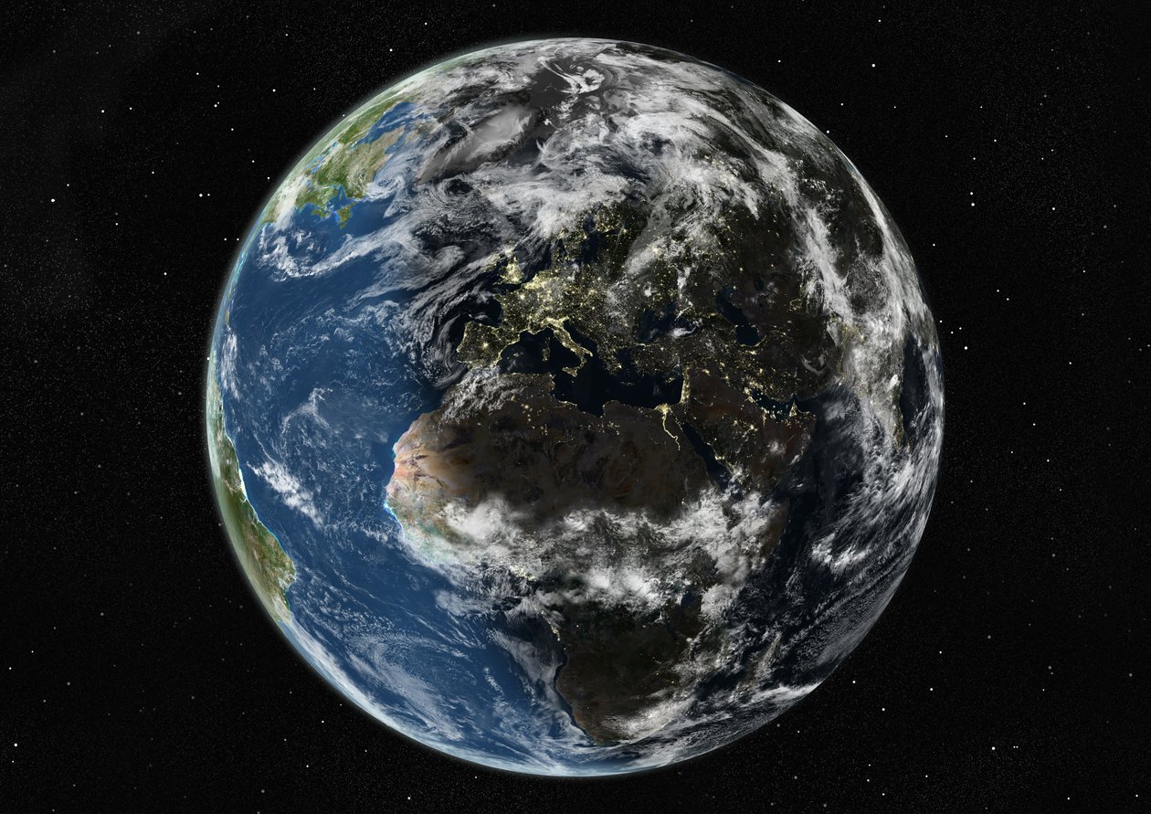 Globus centreret om Europa og Afrika, ægte farvesatellitbillede af Unknown