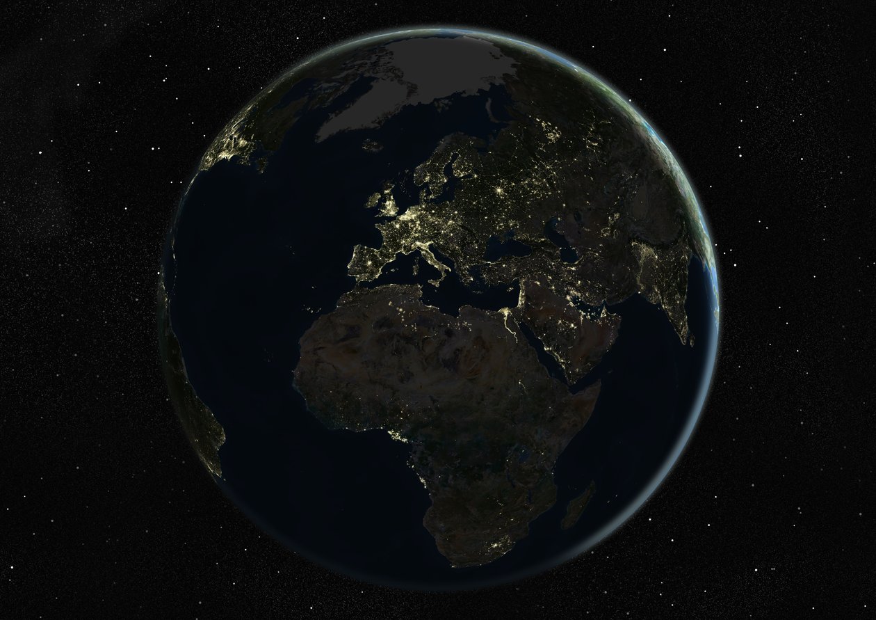 Globus centreret om Europa og Afrika, ægte farvesatellitbillede af Unknown