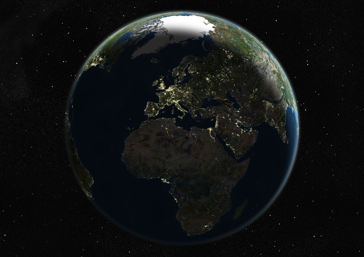 Globus centreret om Europa og Afrika, ægte farvesatellitbillede af Unknown