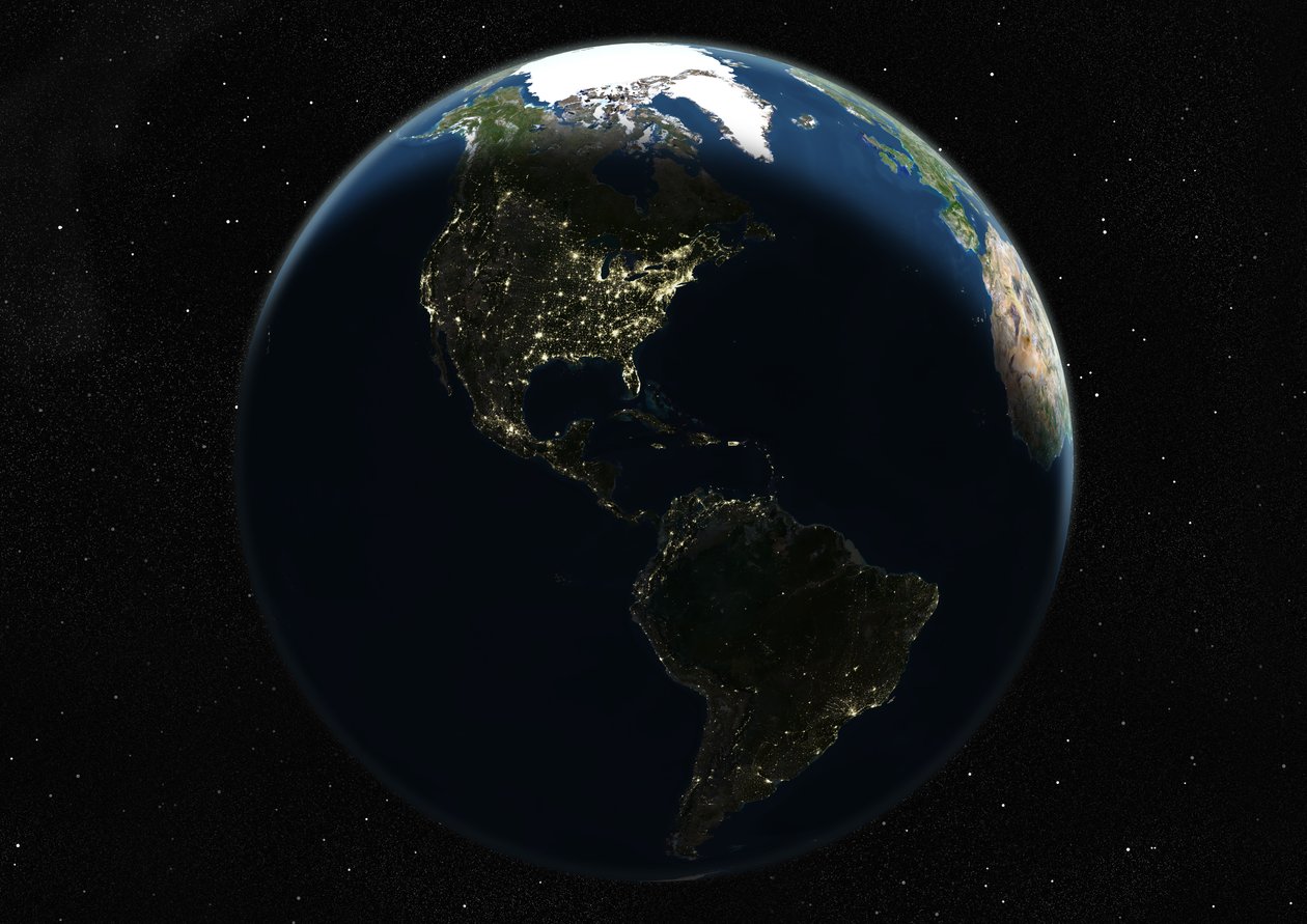Globus centreret om Amerika, ægte farvesatellitbillede af Unknown