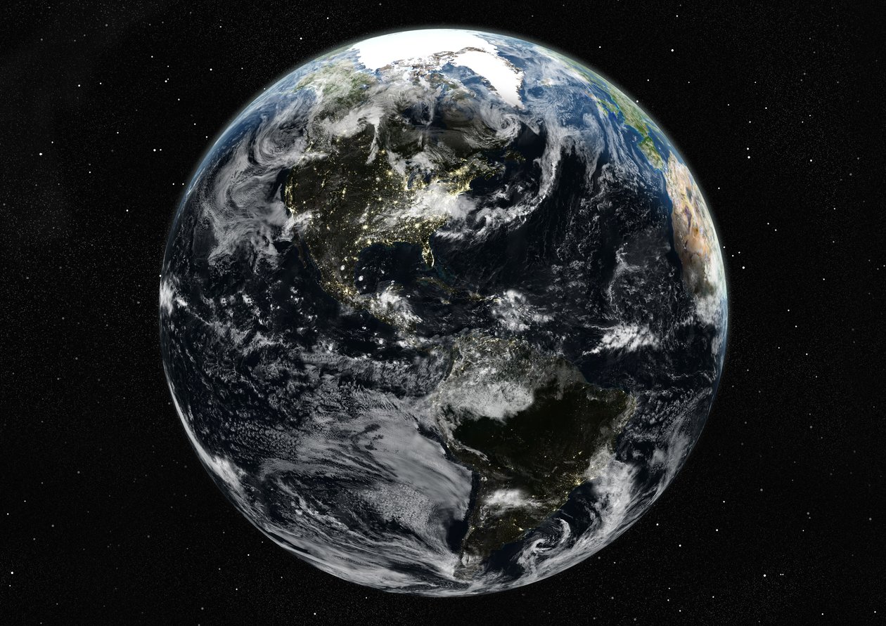 Globus centreret om Amerika, ægte farvesatellitbillede af Unknown