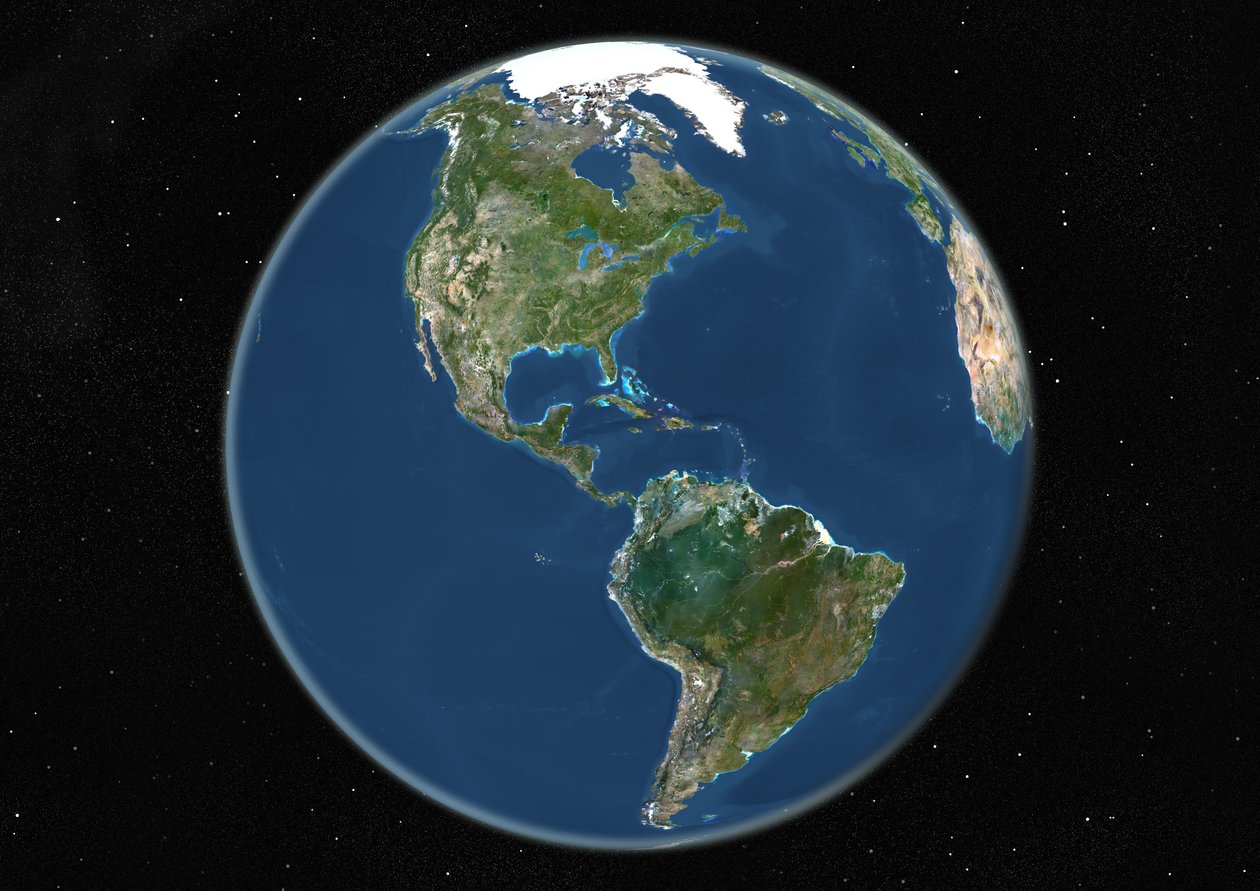 Globus centreret om Amerika, ægte farvesatellitbillede af Unknown