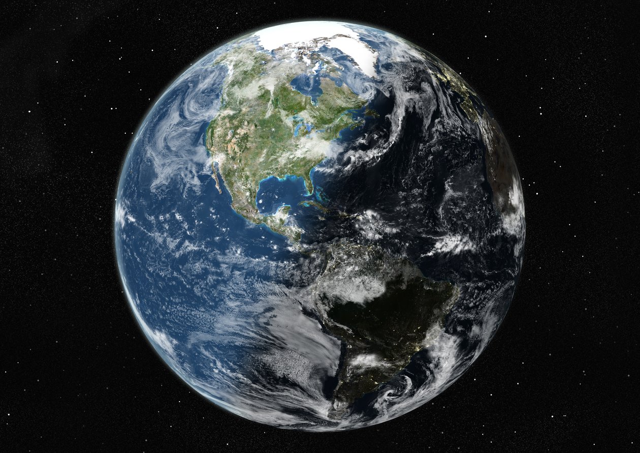 Globus centreret om Amerika, ægte farvesatellitbillede af Unknown