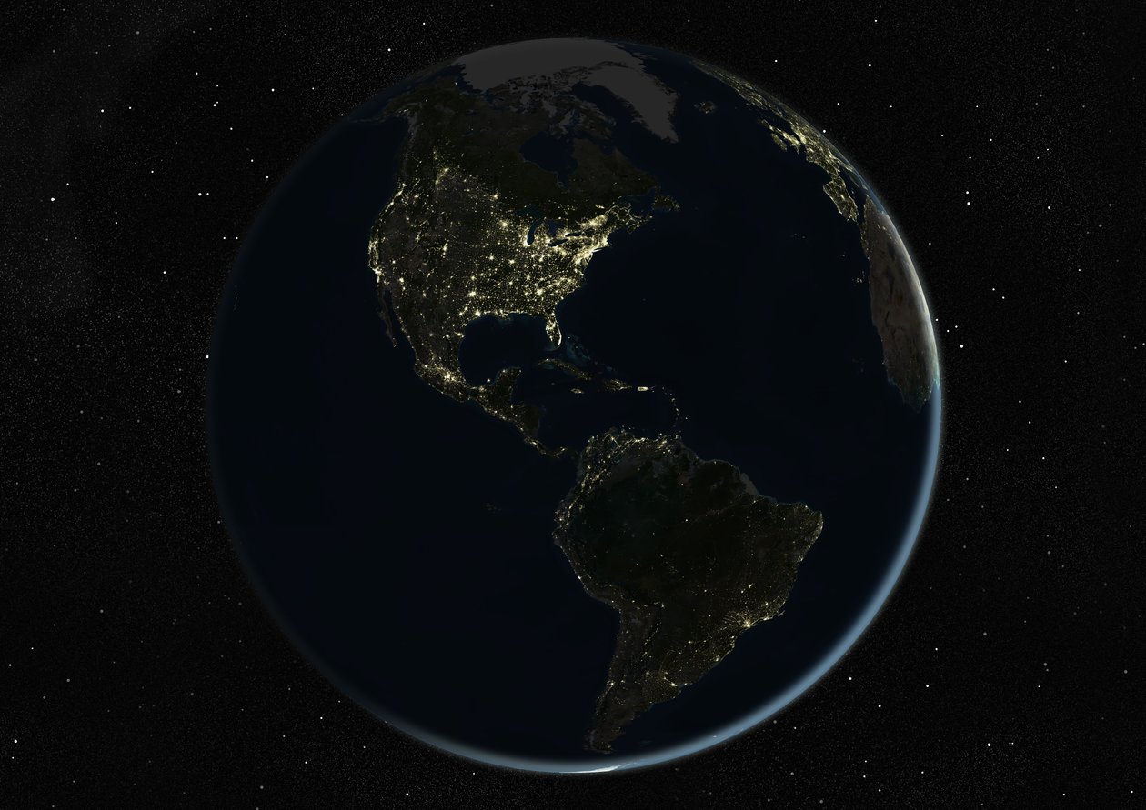 Globus centreret om Amerika, ægte farvesatellitbillede af Unknown