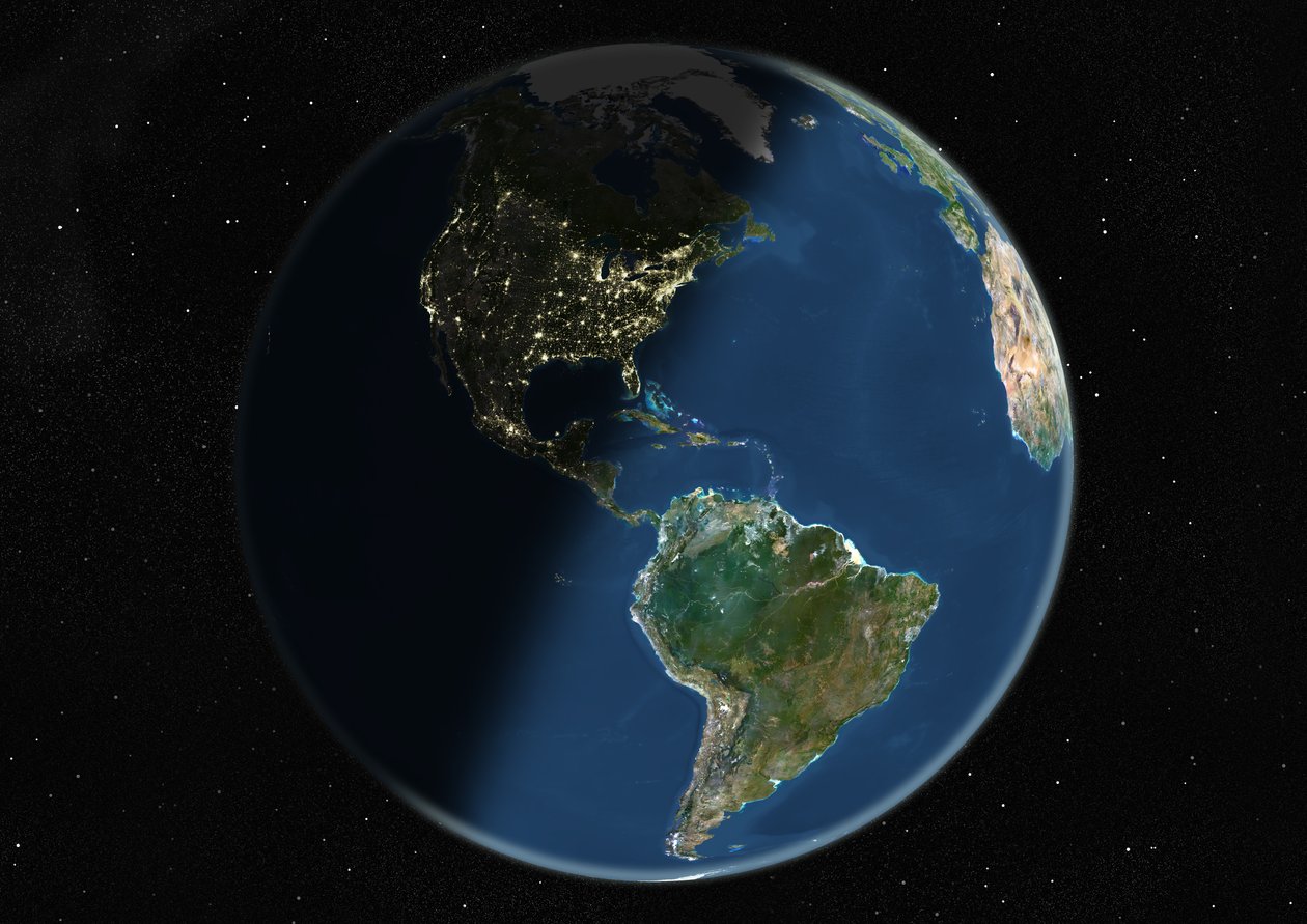 Globus centreret om Amerika, ægte farvesatellitbillede af Unknown
