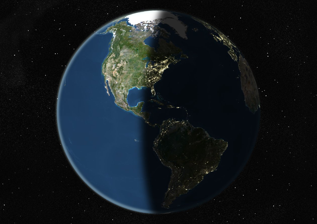Globus centreret om Amerika, ægte farvesatellitbillede af Unknown