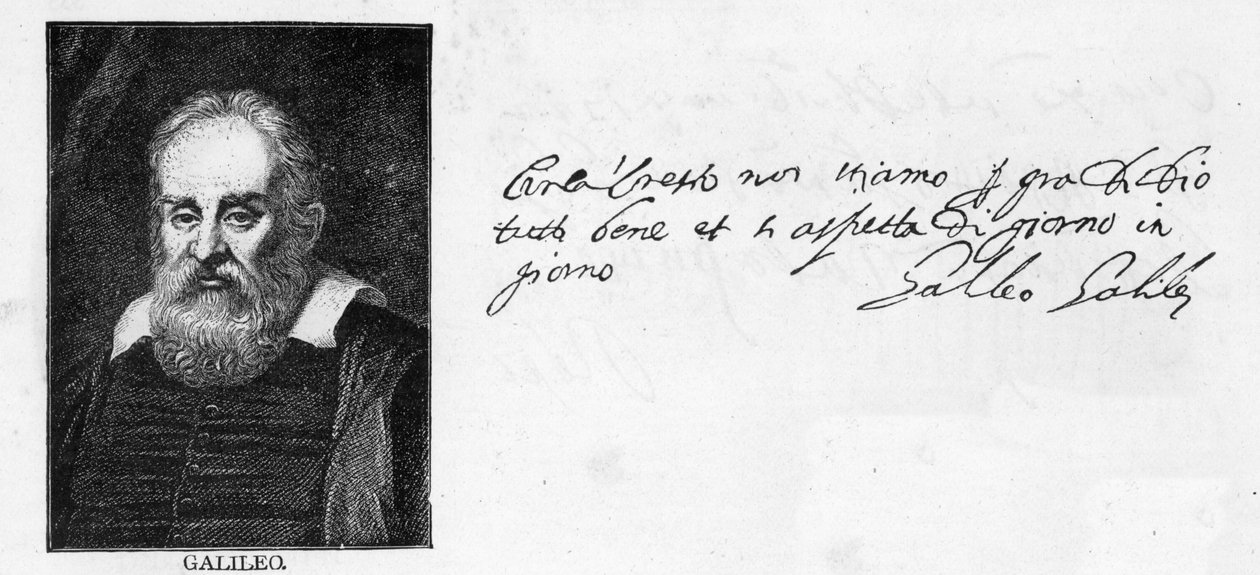 Håndskrift og underskrift af Galileo Galilei fra et brev til hans yngre bror, Michelangelo i Vilnius, Litauen, skrevet i Padua, 20. november, 1601 af Unknown