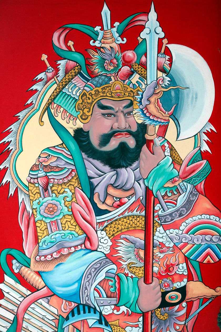 Hoi Tuong Te Nguoi Hoa buddistiske kinesiske tempel. Guardian figur malerier på porten. Phu Quoc. Vietnam. af Unknown