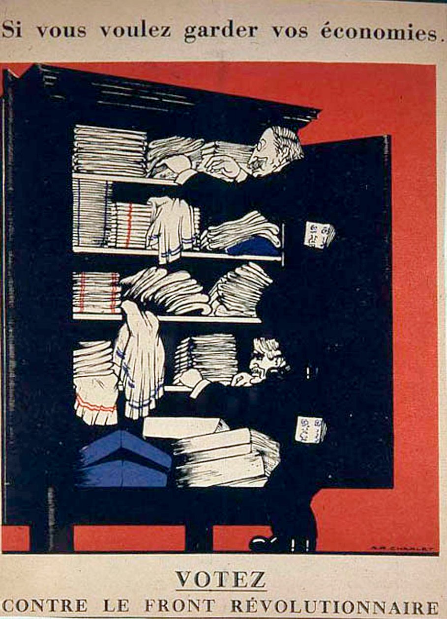 Hvis du vil beholde dine opsparinger, så stem imod den revolutionære front, antikommunistisk plakat i 1936 af Unknown
